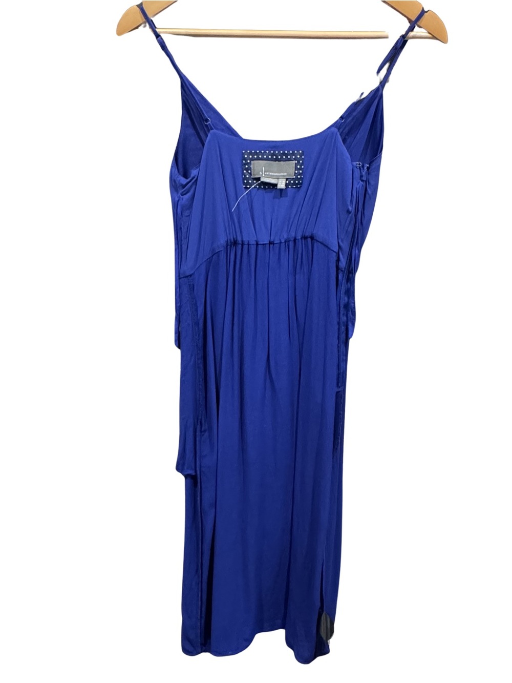 By Anthropologie Blue Satin Draped Wrap Midi Cocktail Dress 0P Petite Wedding - Picture 4 of 12